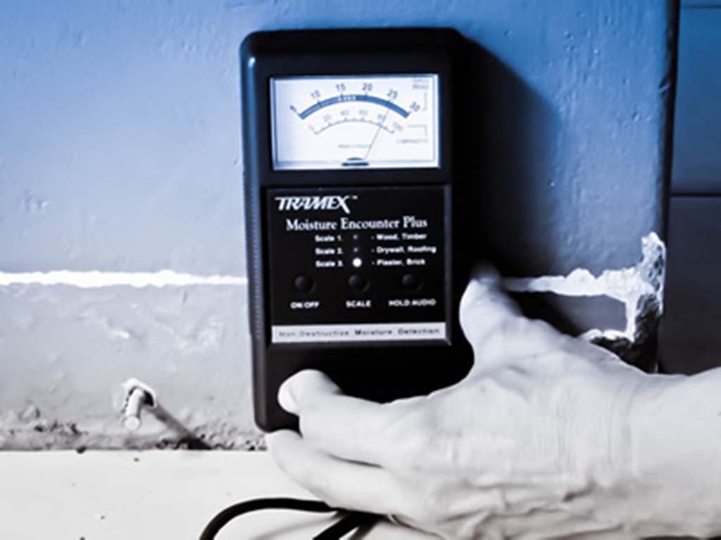 Image showcasing a moisture measuring device in use for accurate moisture detection.